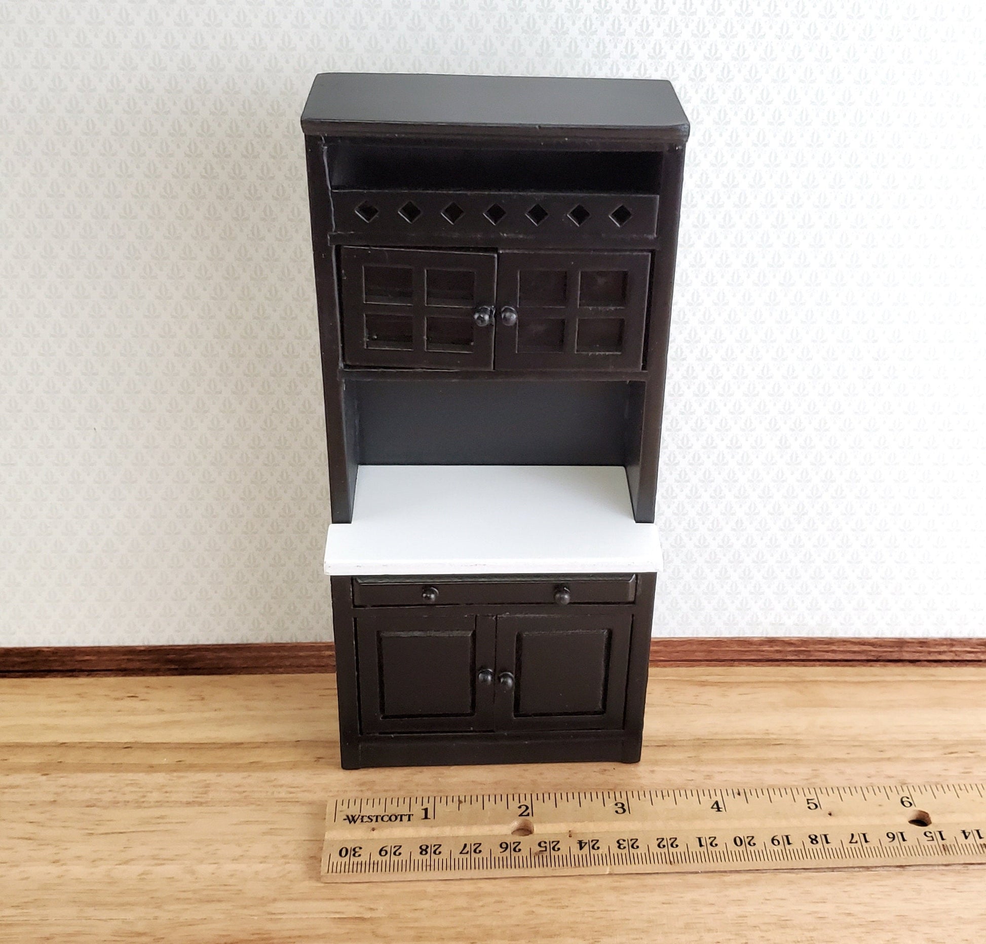 Dollhouse Tall Kitchen Cabinet Cupboard Black White Counter 1:12 Scale Miniature