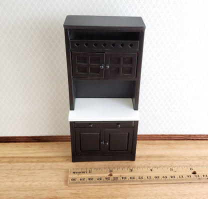 Dollhouse Tall Kitchen Cabinet Cupboard Black White Counter 1:12 Scale Miniature