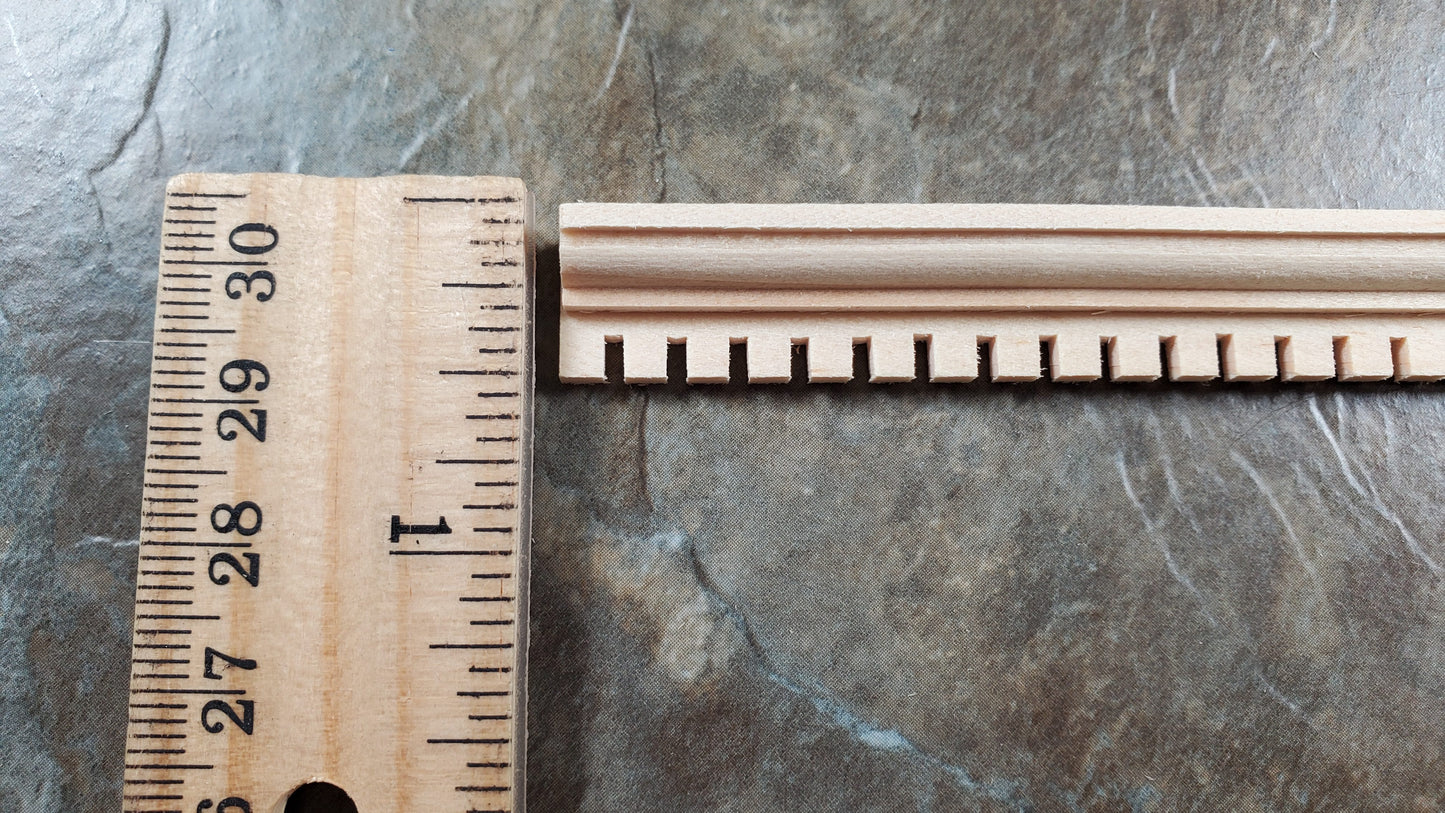 Miniature Dentil Crown Molding Trim 3 pcs 7/16" tall x 18" long 1:12 Scale