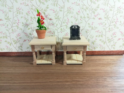 Dollhouse Miniature Nightstand Side Table Set of 2 1:12 Scale Unpainted Furniture