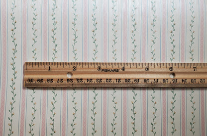 Dollhouse Wallpaper Pink Strip Floral Vine 3 Sheets 1:12 Scale Cream Pink Green