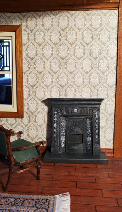 Dollhouse Miniature Fireplace Victorian Small Bedroom Resin Cast Iron Look 1:12 Scale