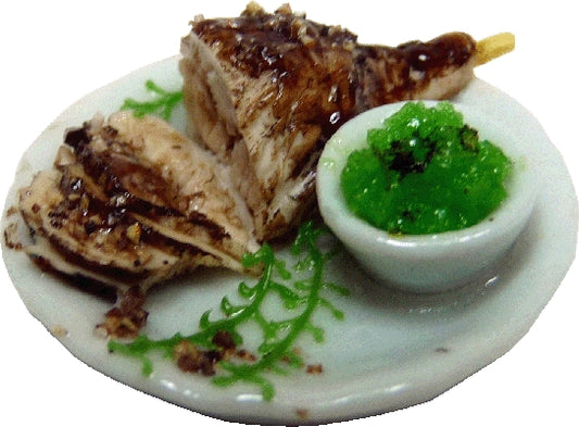Dollhouse Leg of Lamb with Mint Jelly on a Platter 1:12 Scale Miniature Food