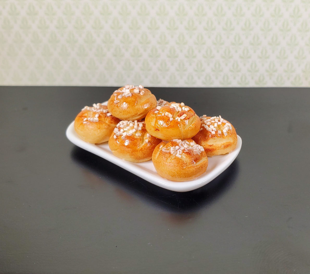 Dollhouse Salty Buns on a White Ceramic Platter 1:12 Scale Miniature Kitchen