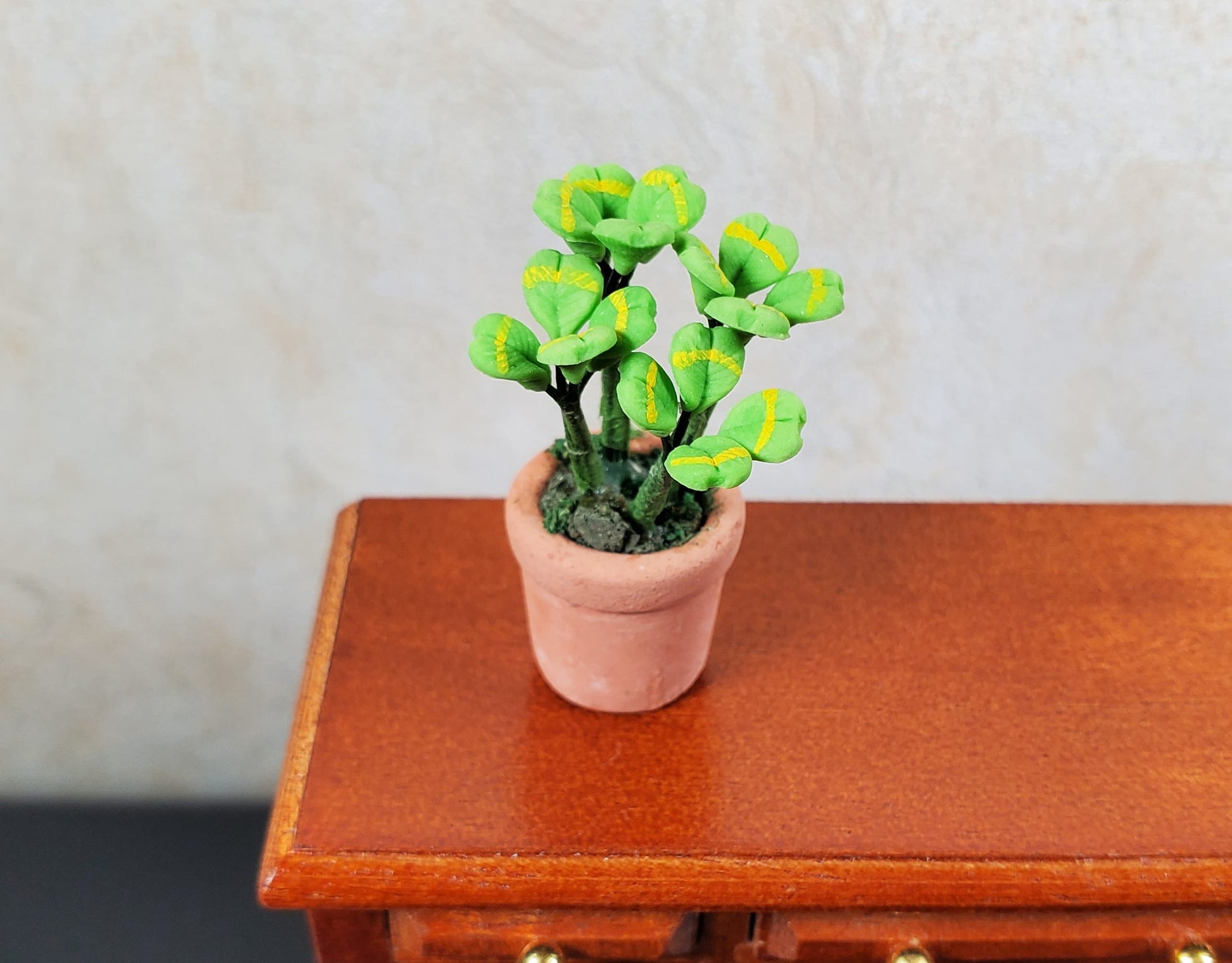 Dollhouse Miniature Lucky Four Leaf Clovers in Terra Cotta 1:12 Scale Miniature