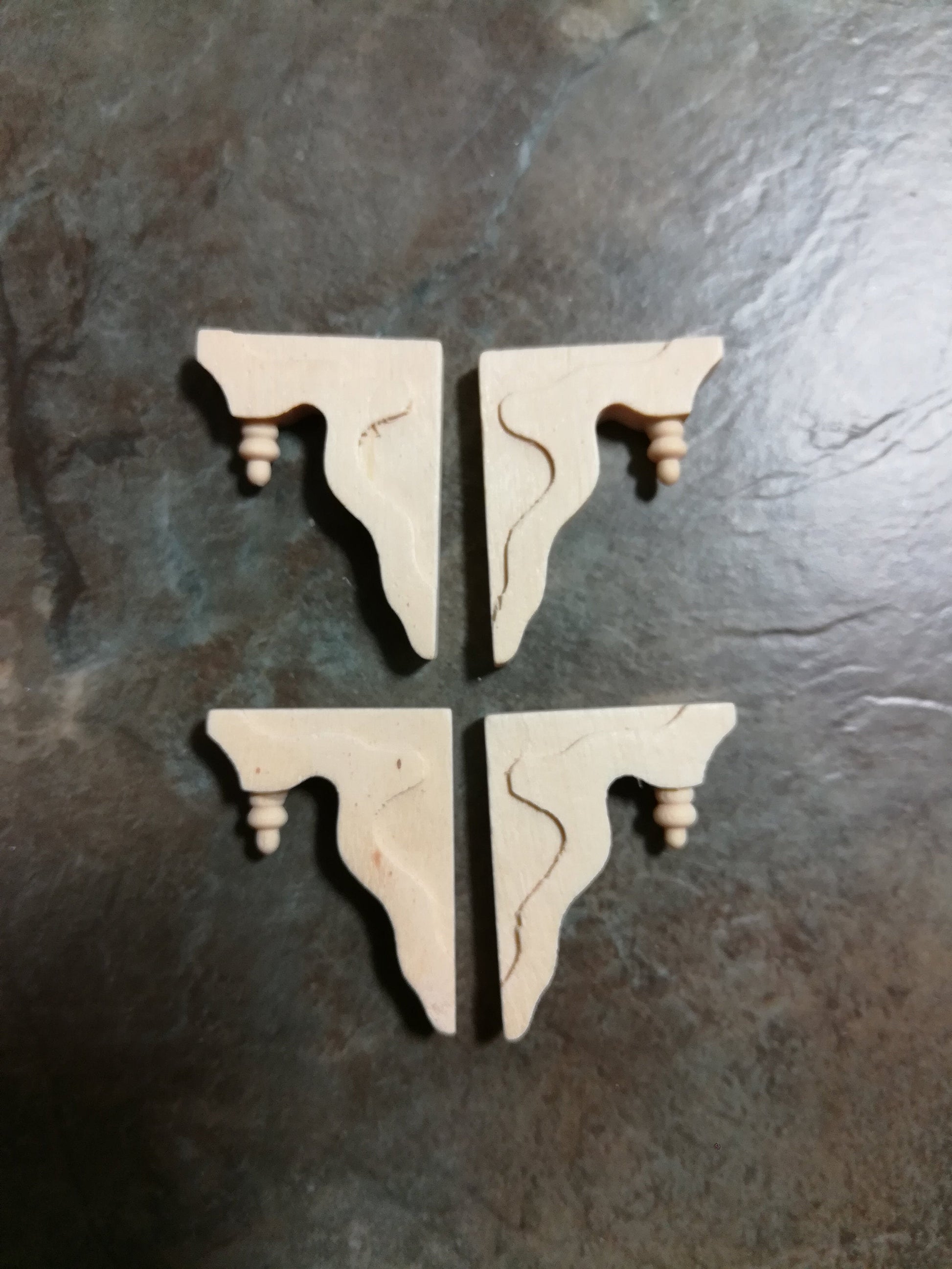 Dollhouse Miniature Wood Corbels or Brackets 1:12 Scale Set of 4