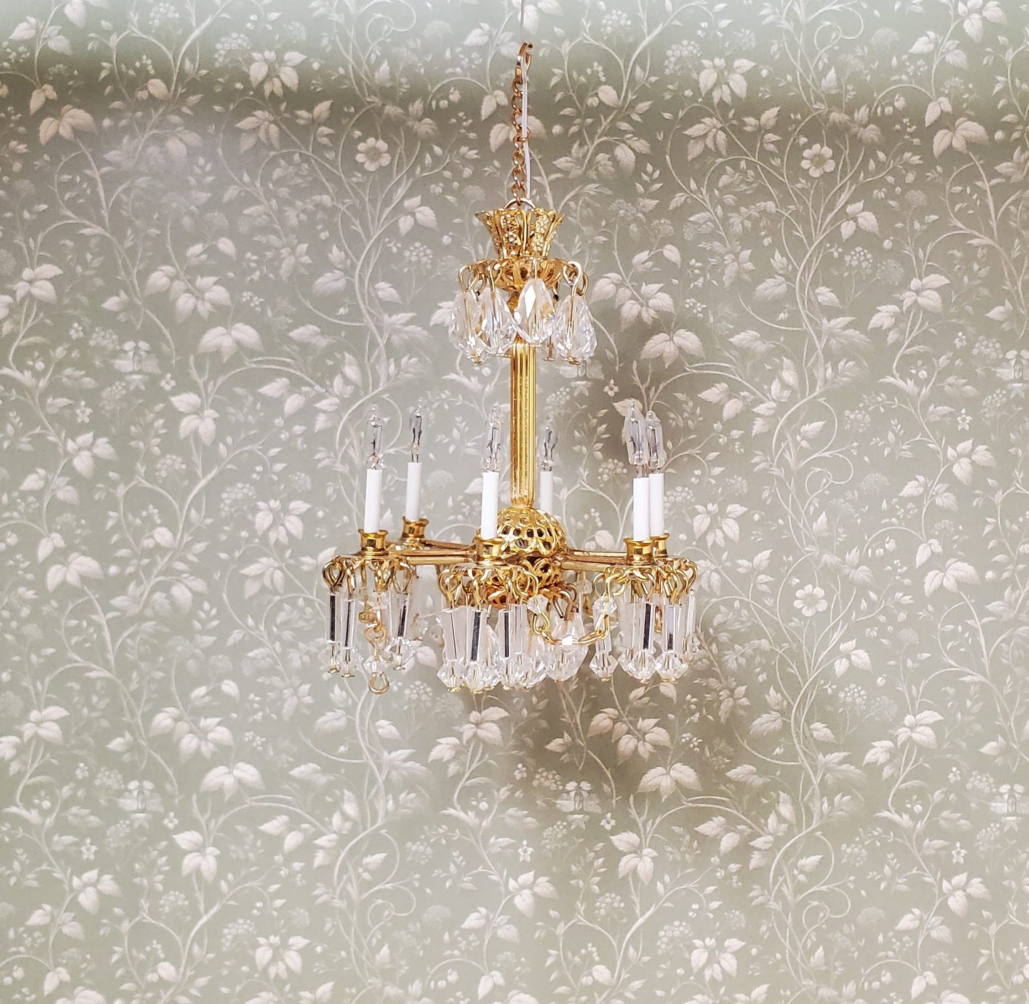 Dollhouse Chandelier 6 Arm Real Glass Crystals 12 Volt 1:12 Scale