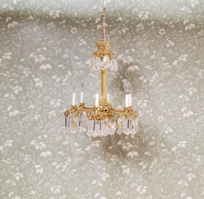 Dollhouse Chandelier 6 Arm Real Glass Crystals 12 Volt 1:12 Scale