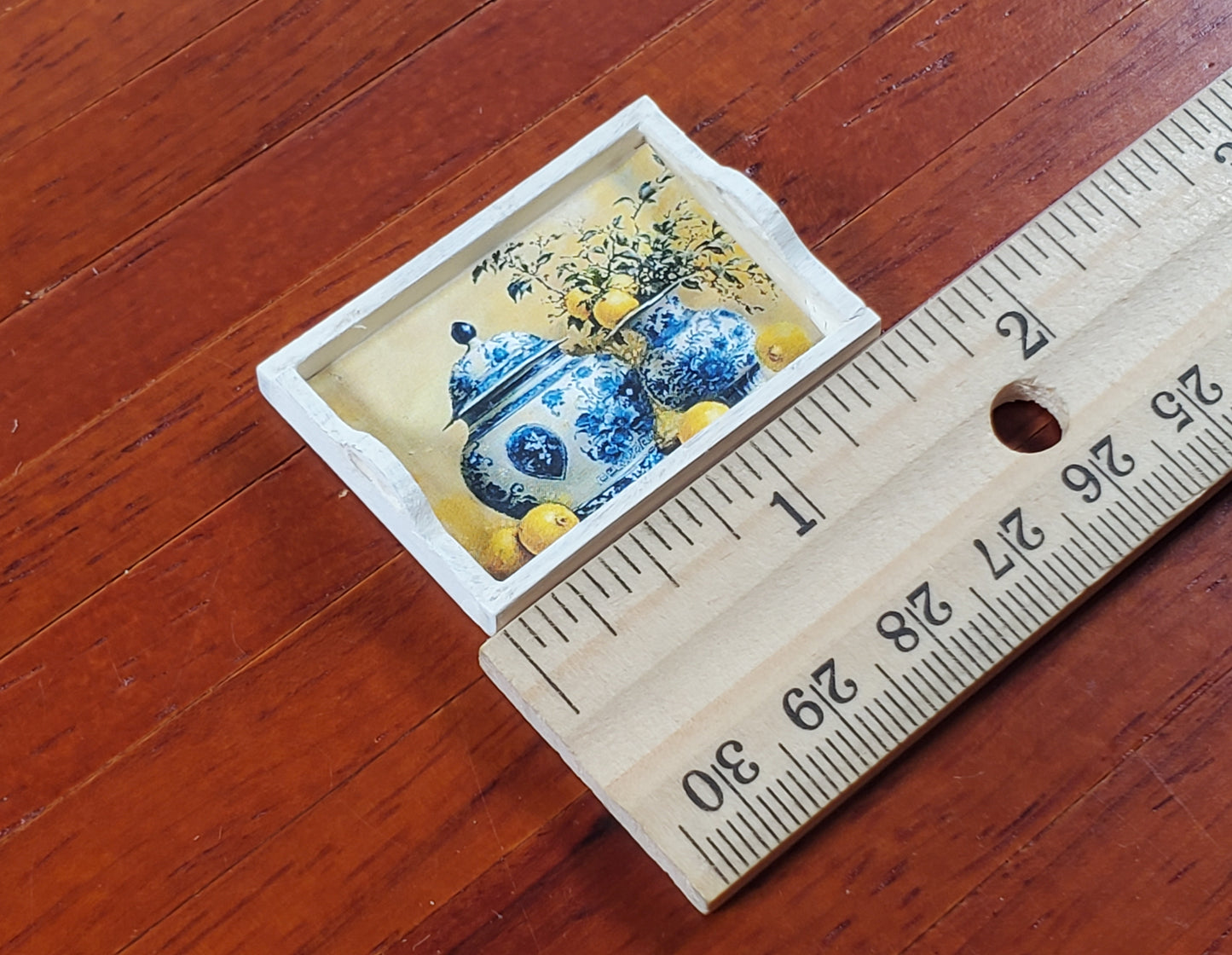 Dollhouse Wood Tray Blue White Vases Lemons 1:12 Scale Accessory Handmade Silvia Leiner