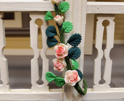 Dollhouse White & Pink Climbing Roses Vine 1:12 Scale Miniature Garden Flowers