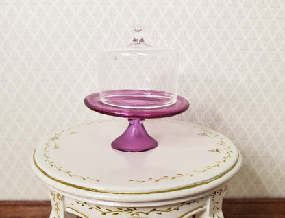 Dollhouse Lavender Glass Cake Stand with Cover 1:12 Scale Miniature Kitchen