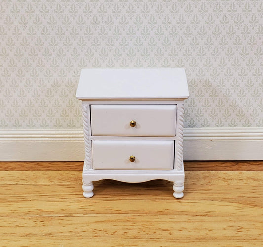 JBM Dollhouse Side Table or Nightstand 2 Drawers White 1:12 Scale Miniature Furniture