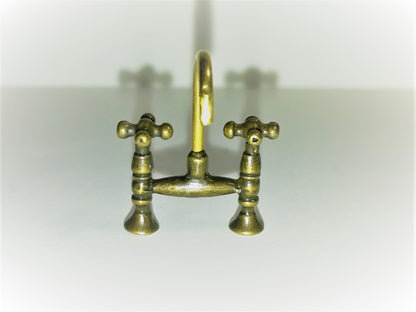 Dollhouse Miniature Faucet Mixer Tap for Kitchen or Bathroom Sink 1:12 Scale Antique Brass