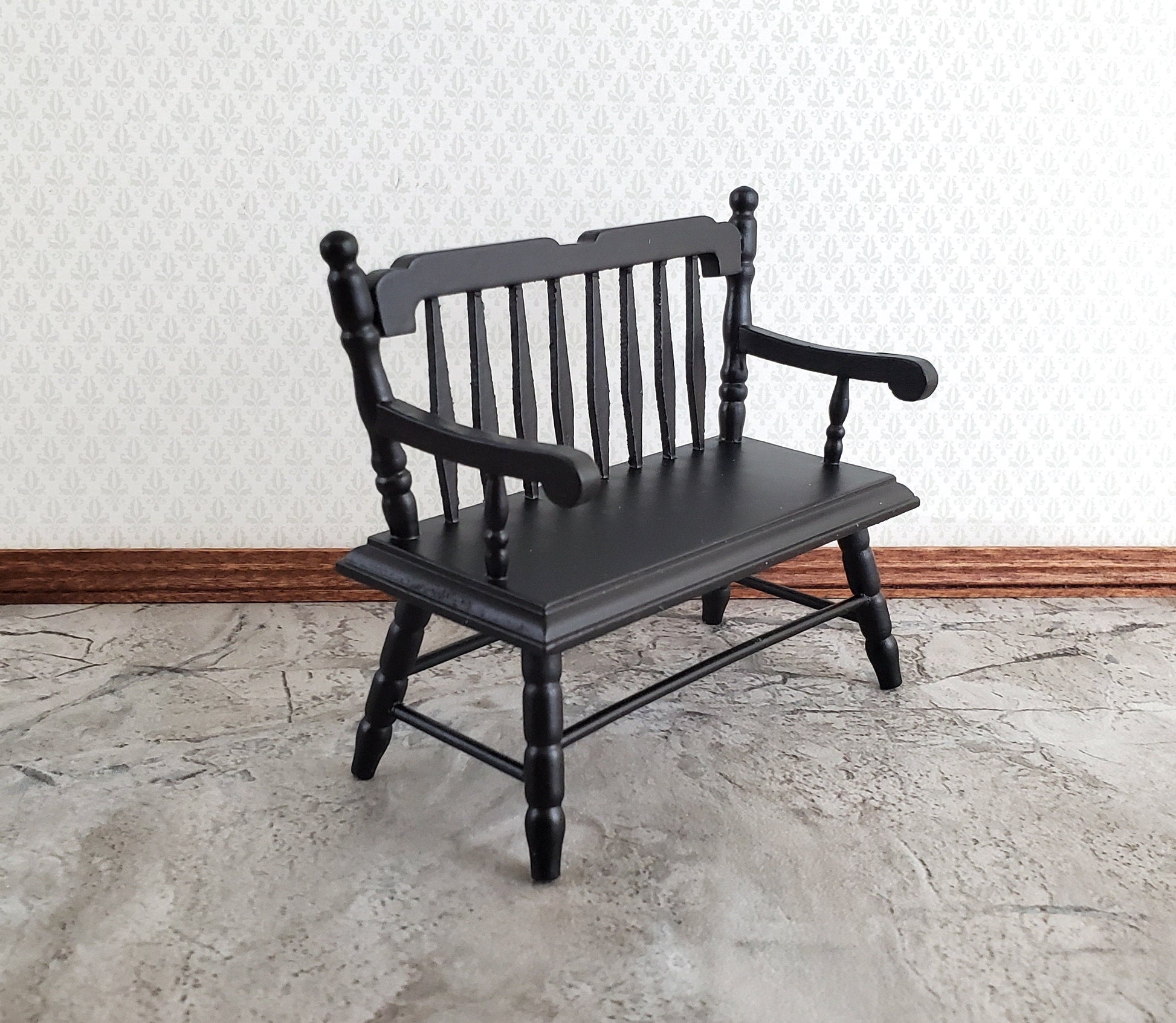 Dollhouse Bench Deacon Style Black Wood 1:12 Scale Miniature Furniture