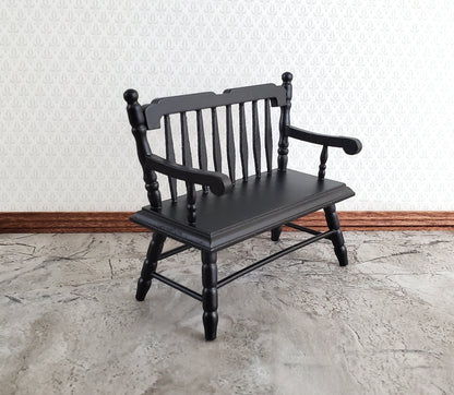 Dollhouse Bench Deacon Style Black Wood 1:12 Scale Miniature Furniture