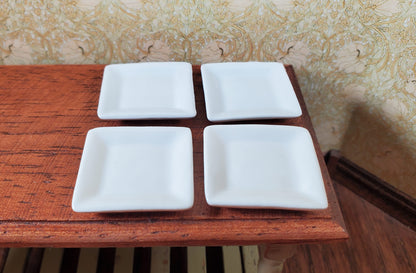 Dollhouse Large Square White Porcelain Plates Set of 4 1:12 Scale Miniature