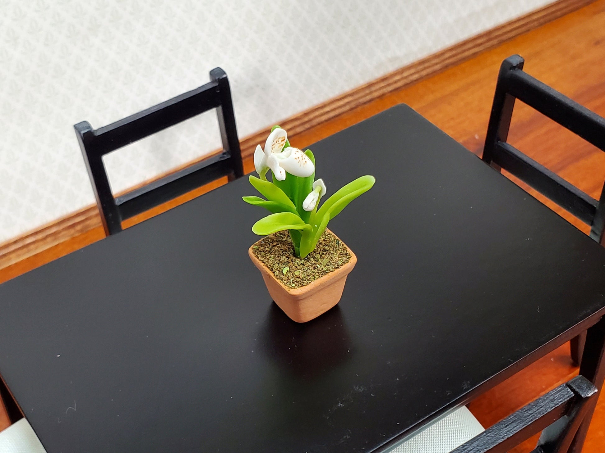 Dollhouse Cup Orchid White Plant in Terra Cotta Planter 1:12 Scale Miniature