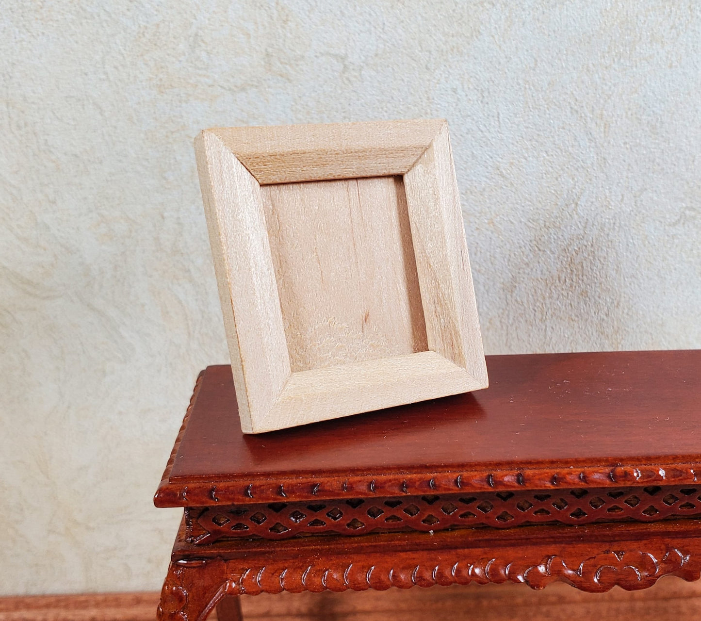 Miniature Picture Frame Wood with Backing and Stand Vertical Portrait 1 7/16"