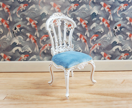 JBM Dollhouse Victorian Dressing Chair White Gold Blue 1:12 Scale Furniture