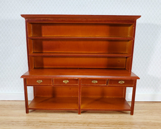 Dollhouse Georgian Welsh Dresser Kitchen Cupboard 1:12 Scale Miniature Walnut Finish
