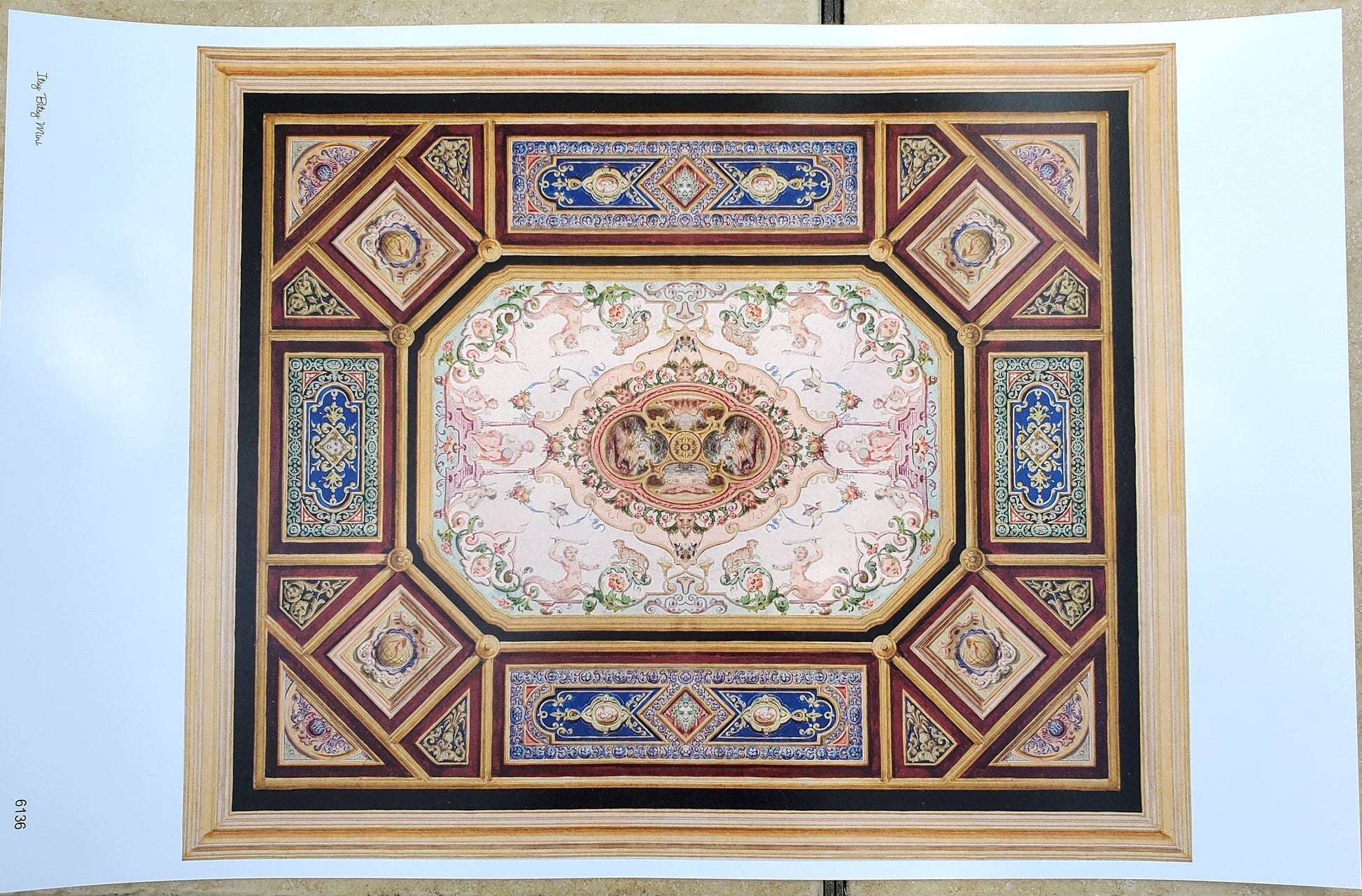 Dollhouse Ceiling Mural Wallpaper Victorian Painted Style 1:12 Scale Itsy Bitsy