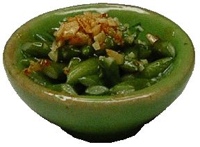 Dollhouse Green Bean Almondine in a Green Bowl 1:12 Scale Miniature Food