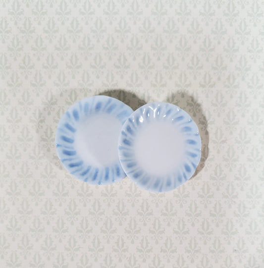Dollhouse Dinner Plates White Ceramic with Blue Edge Set of 2 1:12 Scale 15/16"