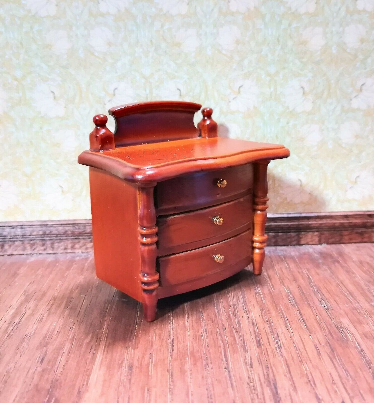 Dollhouse Miniature Night Stand Side Table 3 Drawers 1:12 Scale Walnut Finish