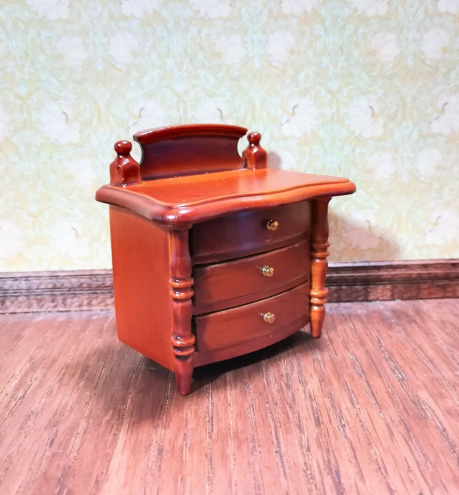 Dollhouse Miniature Night Stand Side Table 3 Drawers 1:12 Scale Walnut Finish