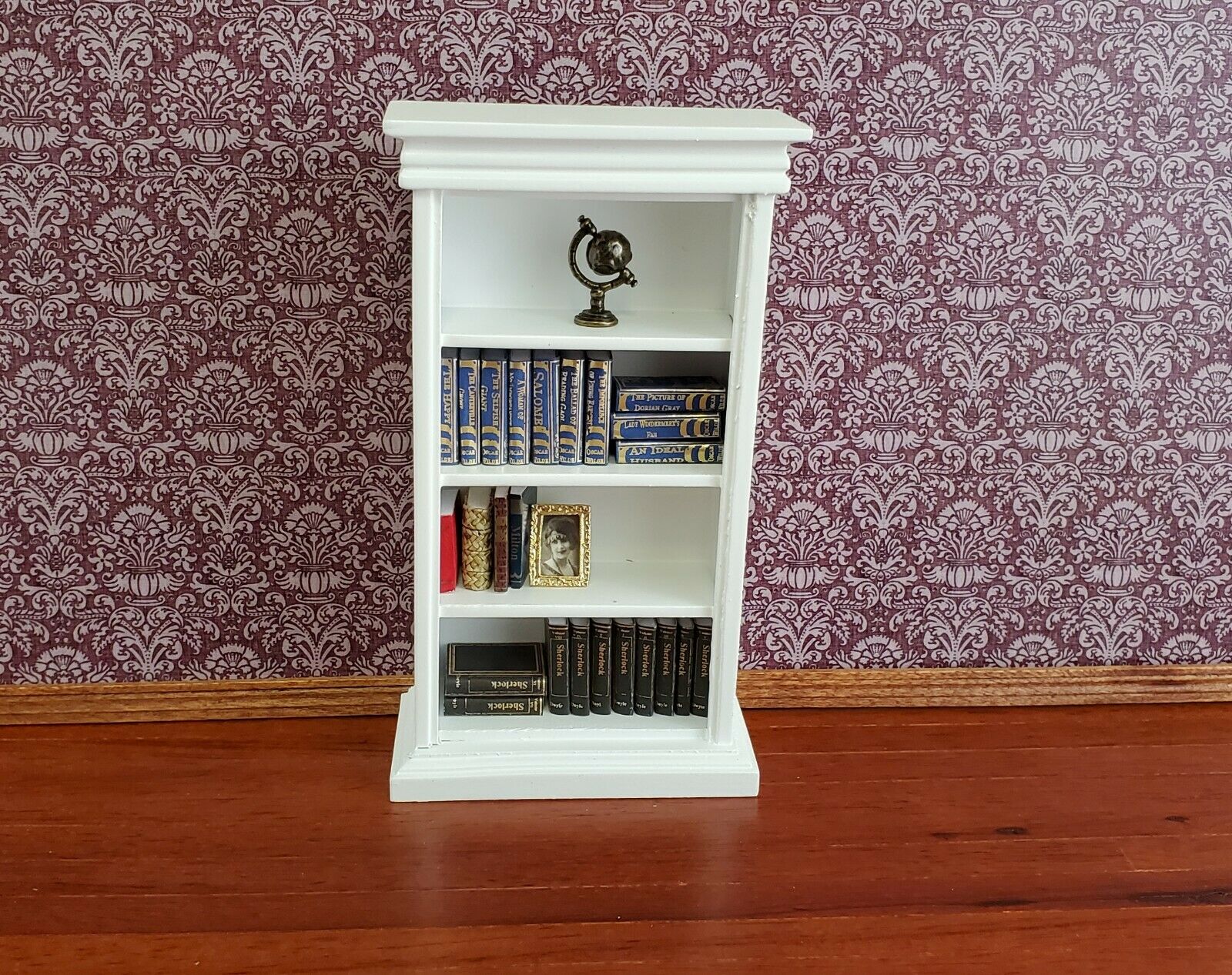 Dollhouse Miniature Bookcase 4 Shelves White Finish 1:12 Scale Furniture