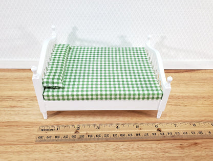Dollhouse Double Bed Spindles with Mattress White Finish 1:12 Scale Miniature Furniture