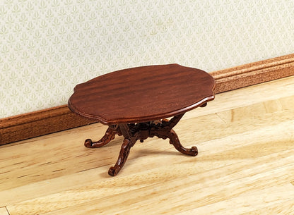Dollhouse Victorian Coffee Table Oval Walnut Finish 1:12 Scale Miniature