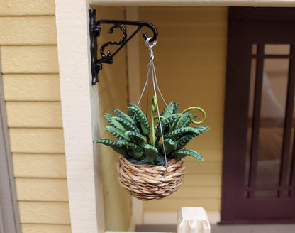 Dollhouse Fern in a Natural Woven Hanging Basket 1:12 Scale Miniature