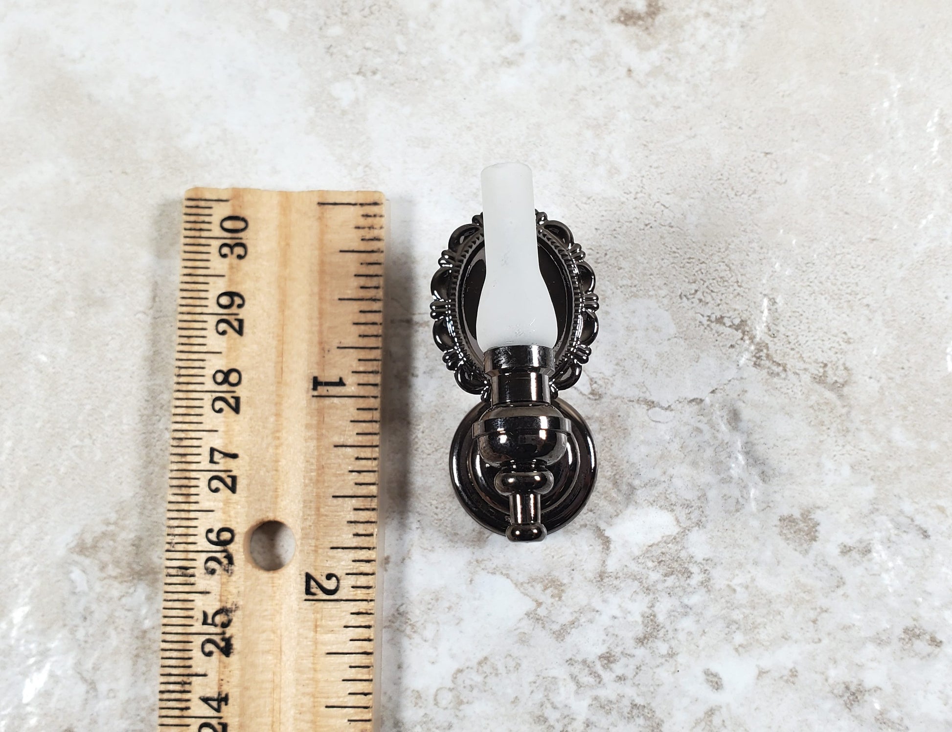 Dollhouse Large Black Chrome Wall Sconce Wand Operated 1:12 Scale Miniature