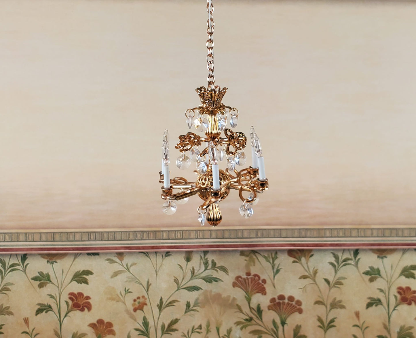 Dollhouse Crystal Ceiling Light "Debussy" Handmade 12 Volt 1:12 Scale Miniature