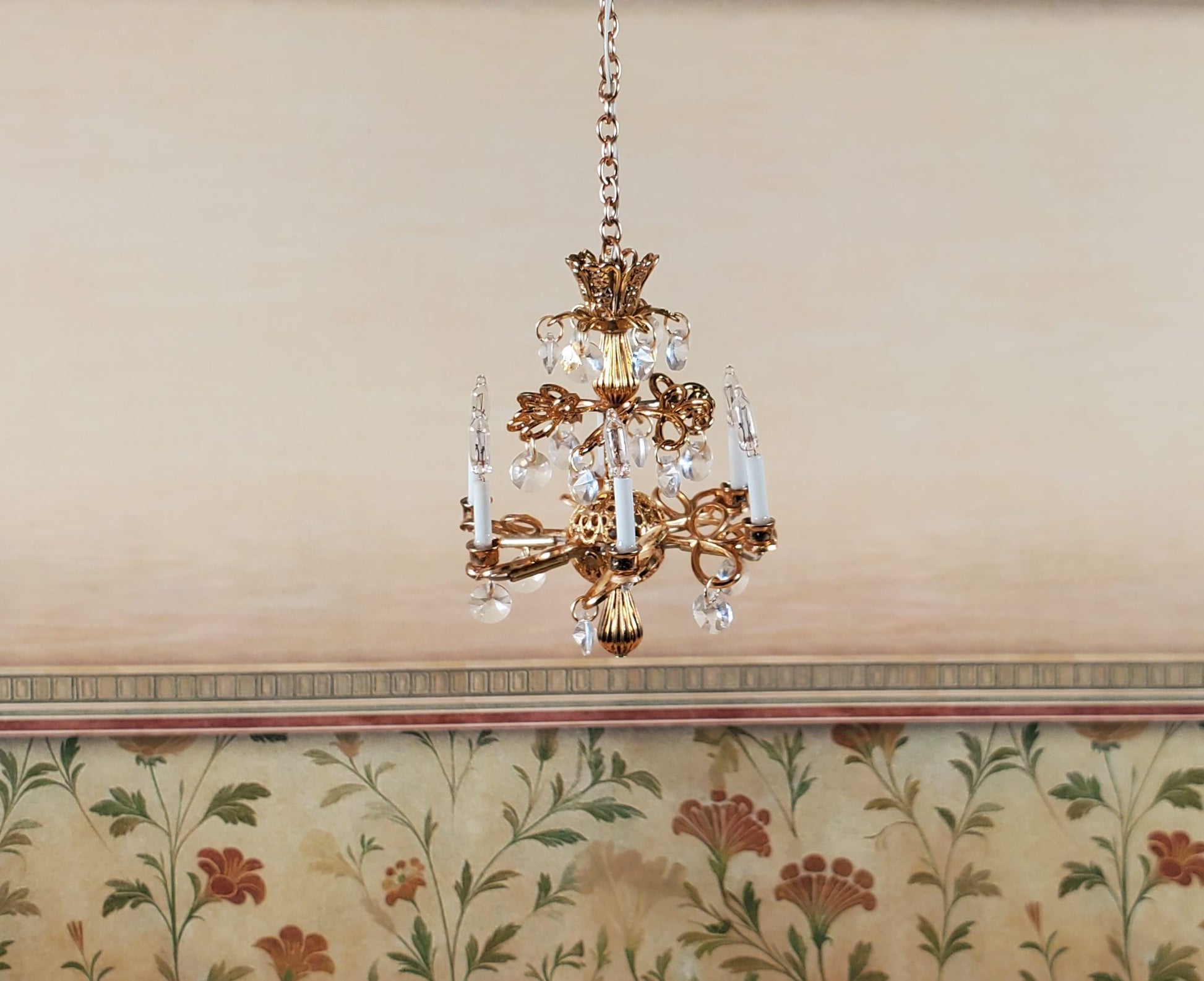 Dollhouse Crystal Ceiling Light "Debussy" Handmade 12 Volt 1:12 Scale Miniature