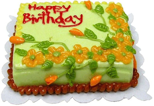 Dollhouse Floral Happy Birthday Sheet Cake 1:12 Scale Miniature Food Bakery