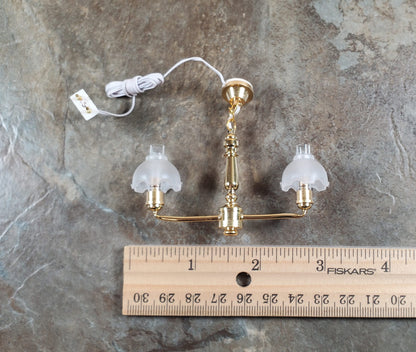 Dollhouse 2 Arm Colonial Chandelier Light 12 Volt with Plug 1:12 Scale Miniature