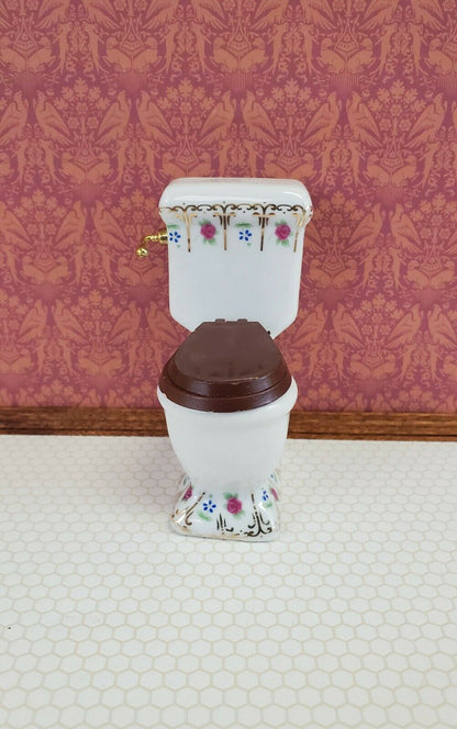 Dollhouse Miniature Bathroom Set White Gold Rose Porcelain Tub Toilet Sink
