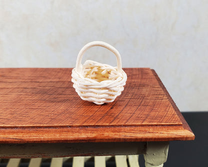 Dollhouse Small Round Natural Fiber Basket with Handle 1:12 Scale Miniature