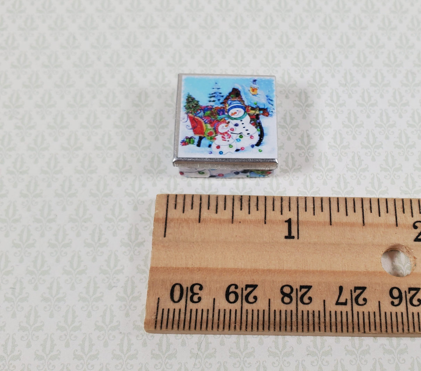 Dollhouse Square Snowman Cookie Tin Empty 1:12 Scale Miniature Christmas