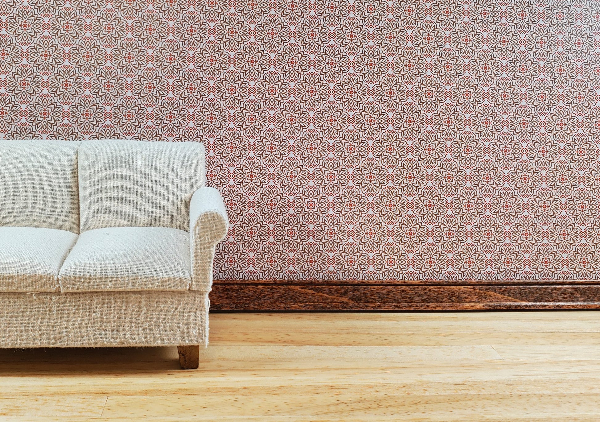Dollhouse Wallpaper or Flooring 3 Sheets Beige Red 1:12 Scale Mid Century Modern