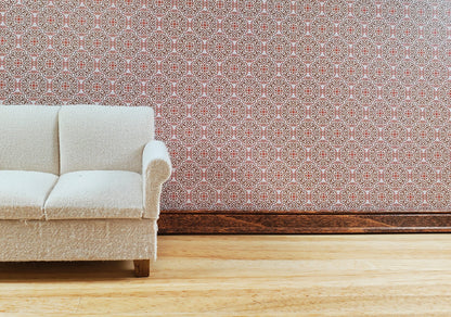 Dollhouse Wallpaper or Flooring 3 Sheets Beige Red 1:12 Scale Mid Century Modern