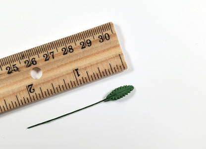 Dollhouse Green Leaves Long Stem Set of 10 Long Serrated 1:12 Scale Miniature