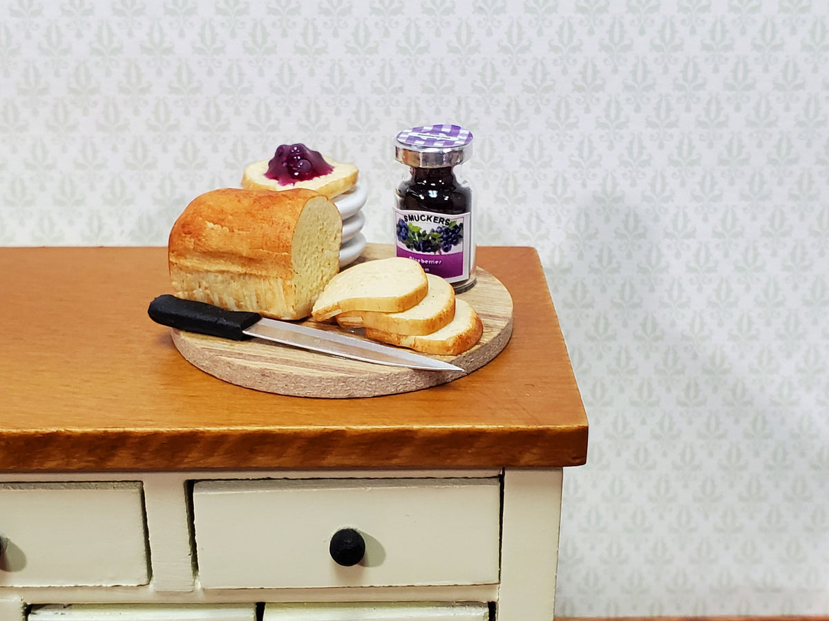 Dollhouse Bread Set with Jelly Knife Plates on Board 1:12 Scale Miniature Food