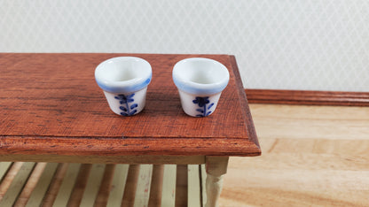 Dollhouse Cermaic Planter Blue & White Set of 2 Small 1:12 Scale Miniature