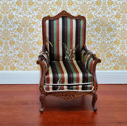 JBM Dollhouse Chair Victorian Style Striped Neutral Fabric 1:12 Scale Furniture