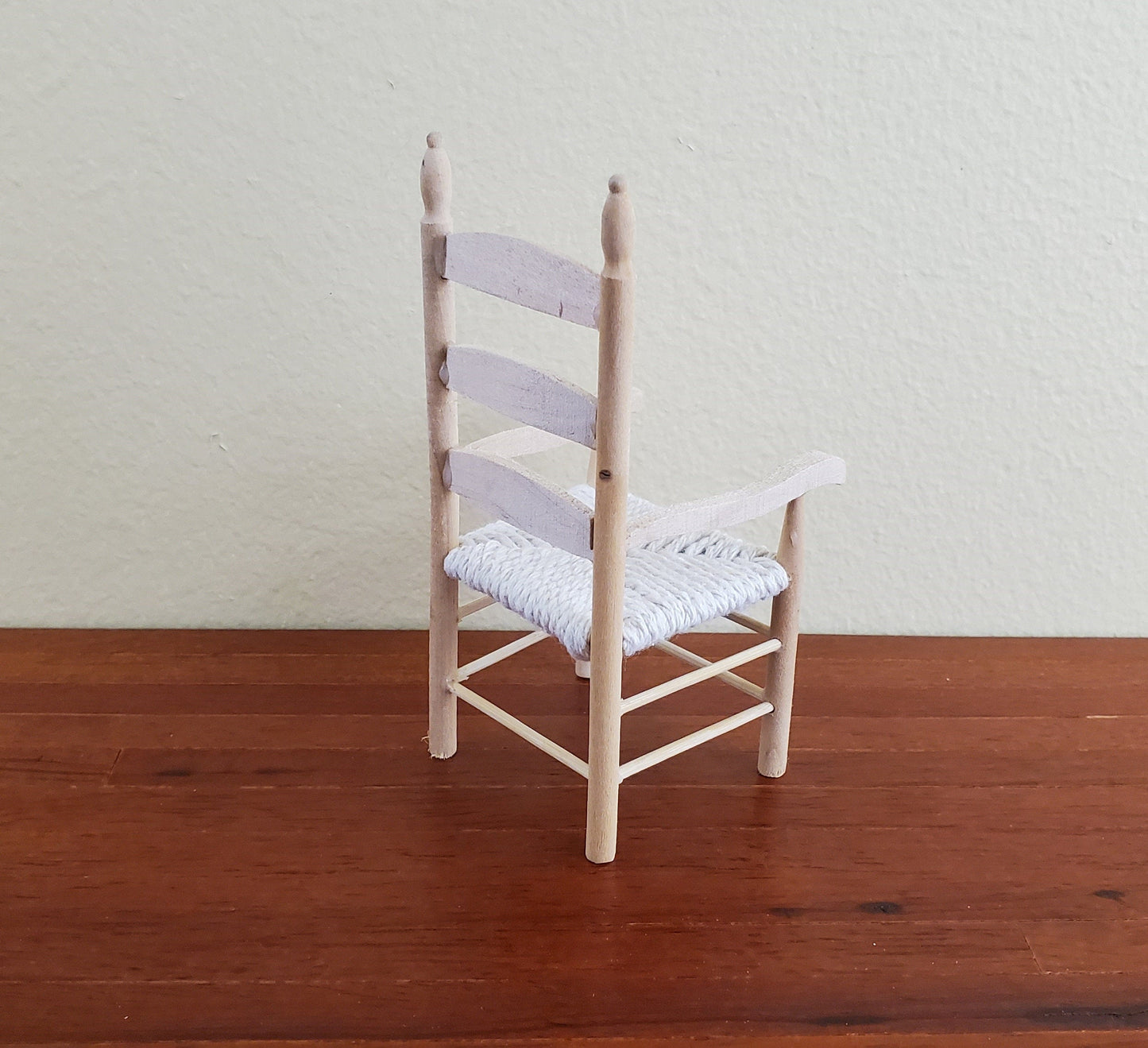 Dollhouse Miniature Ladderback Arm Chair with Rush Seat for Kitchen or Dining Room 1:12 Scale Barewood