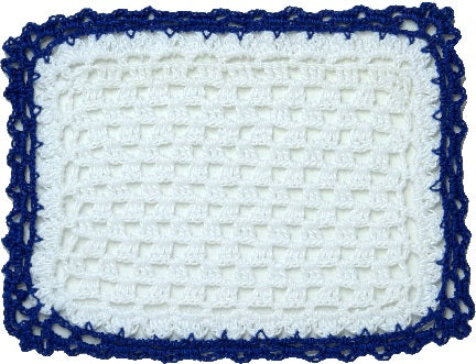 Dollhouse Hand Crocheted Baby Blanket White with Blue Trim 1:12 Scale Miniature