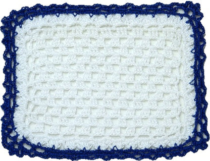 Dollhouse Hand Crocheted Baby Blanket White with Blue Trim 1:12 Scale Miniature